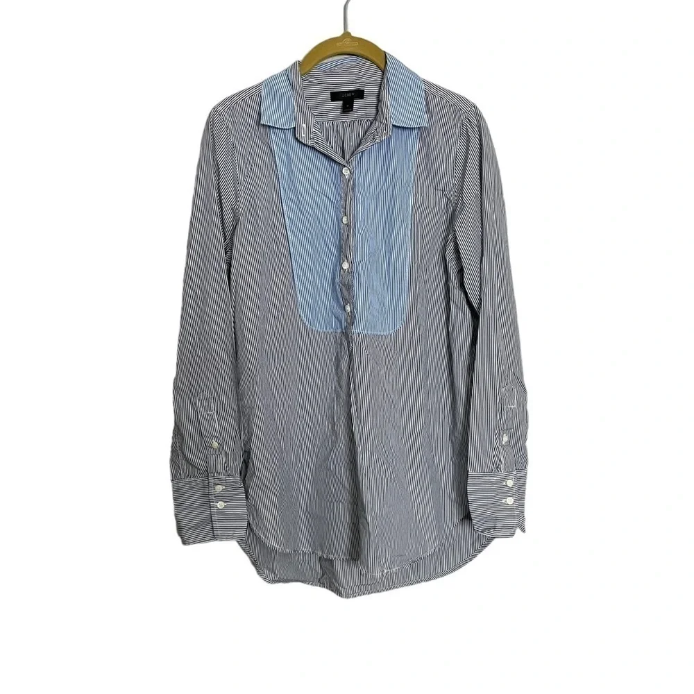 J Crew Vertical Stripe Blue Black Button Down Shirt 4